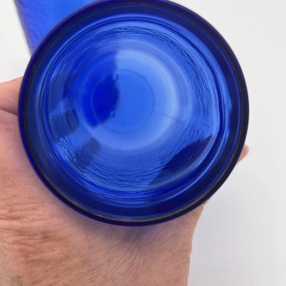 Vintage Cobalt Blue Textured Bark Glass Tumblers Set of 2 Drinking Glasses